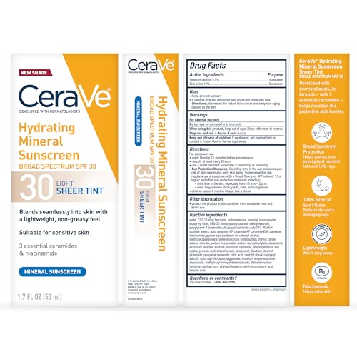 Buy now CeraVe Hydrating Mineral Sunscreen SPF 30 with Sheer Tint, Tinted Mineral Sunscreen with Zinc Oxide & Titanium Dioxide, Blends Seamlessly For Healthy Glow, Deep, 1.7 Oz at indiglob india