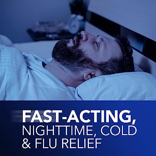 Buy now NyQuil Ultra Concentrated Cold and Flu Medicine, Nighttime, Relief for Cough, Sore Throat, Fever, Congestion, Easy to Swallow, Easy to Open Bottle, 48 LiquiCaps at indiglob india