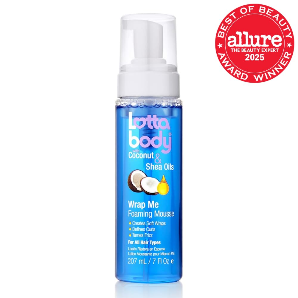 Lottabody Wrap Me Foaming Mousse with Coconut & Shea Oils, Lightweight Moisture-Rich Curl-Defining & Frizz-Control Styling Mousse for Natural Curly, Coily & Relaxed Hair, 7 oz