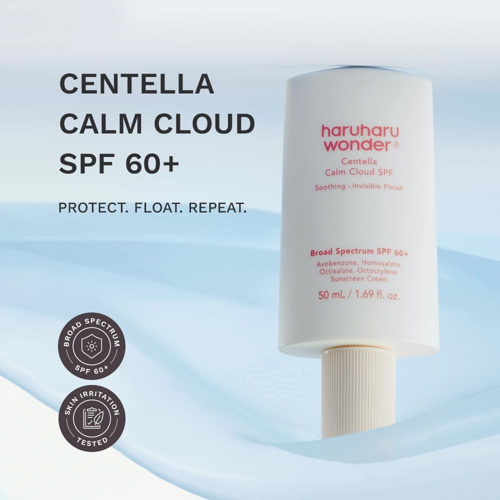 haruharu Centella Calm Cloud Face Sunscreen SPF 60+, 1.69 fl.oz, Vegan | No White Cast, Lightweight Application, Hydrating, Hyaluronic Acid, Ceramide, Sensitive Skin, Cruelty-Free, Korean Skin care