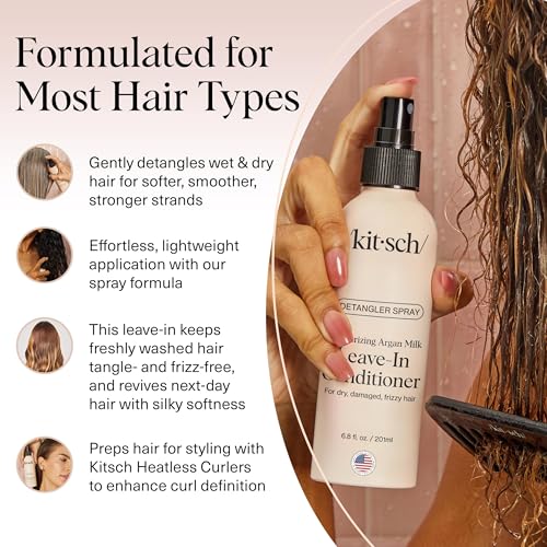 Buy now Kitsch Argan Milk Leave In Conditioner Spray â€“ Hair Detangler Spray for Curly, Wavy, Fine, Dry & Damaged Hair - Silicone-Free | Ideal Gifts for Women - 6.3oz at indiglob india