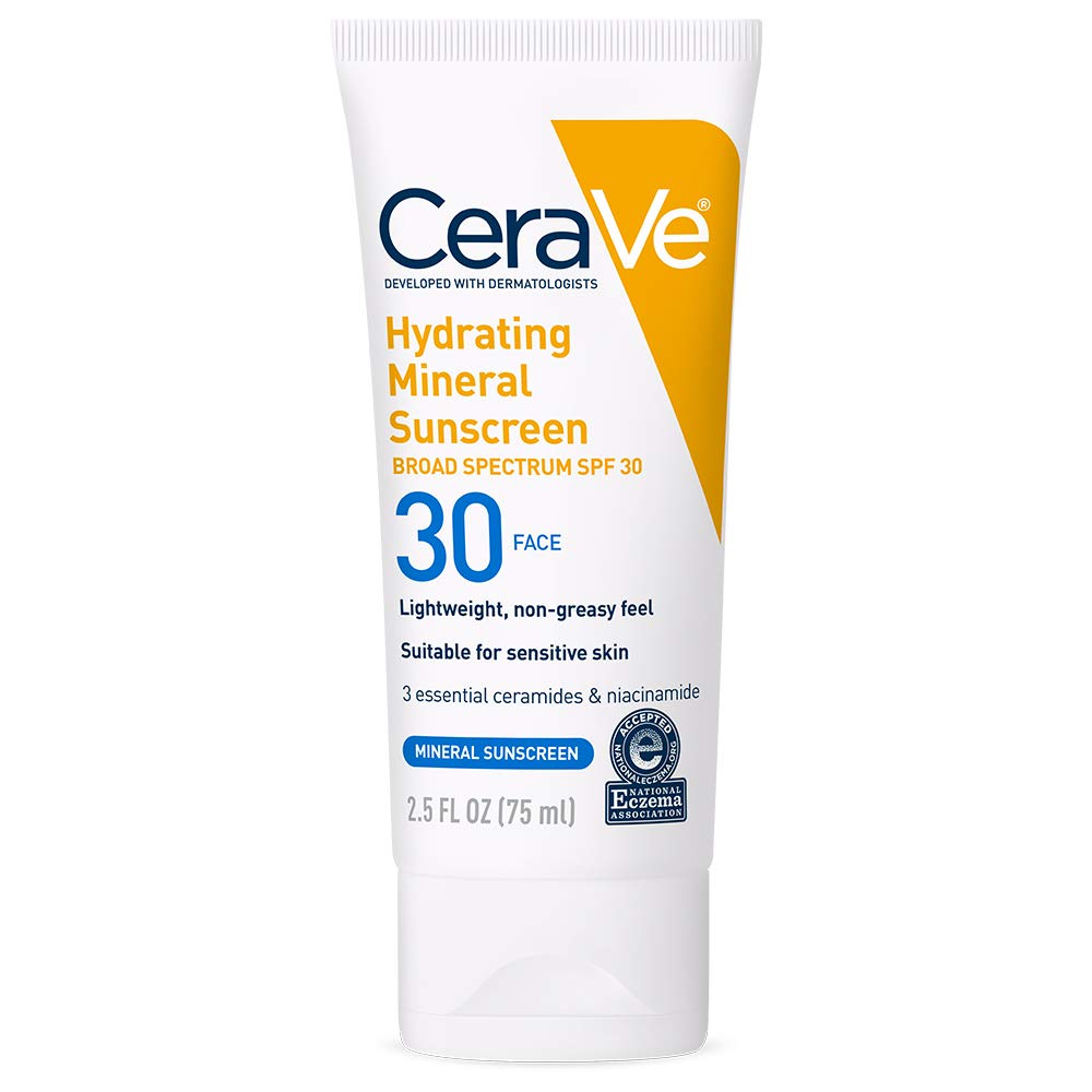 Buy now CeraVe 100% Mineral Sunscreen SPF 30, Face sunscreen With Zinc Oxide & Titanium Dioxide, Hyaluronic Acid + Niacinamide + Ceramides, Oil Free, Travel Size 2.5 oz at indiglob india