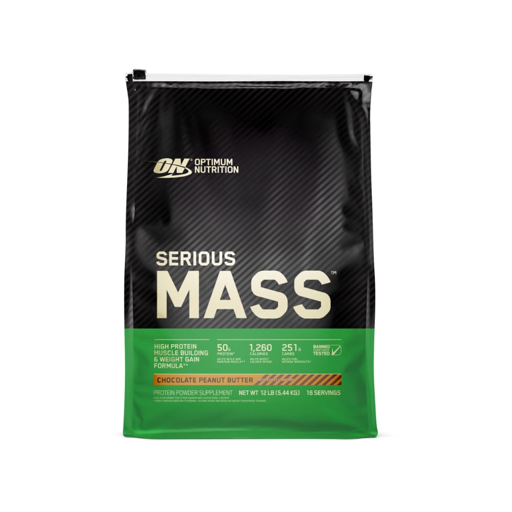 Buy now Optimum Nutrition Serious Mass, Weight Gainer Protein Powder, Mass Gainer, Vitamin C and Zinc for Immune Support, Creatine, Chocolate Peanut Butter, 12 Pound (Packaging May Vary) at indiglob india