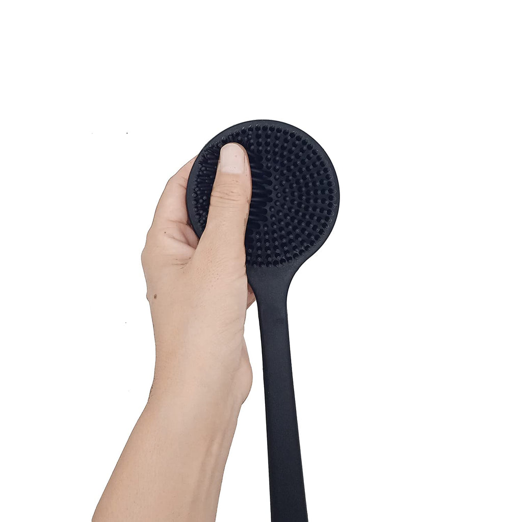 Buy now DNC Back Scrubber for Shower Soft Silicone Bath Body Brush with Long Handle (Black) at indiglob india