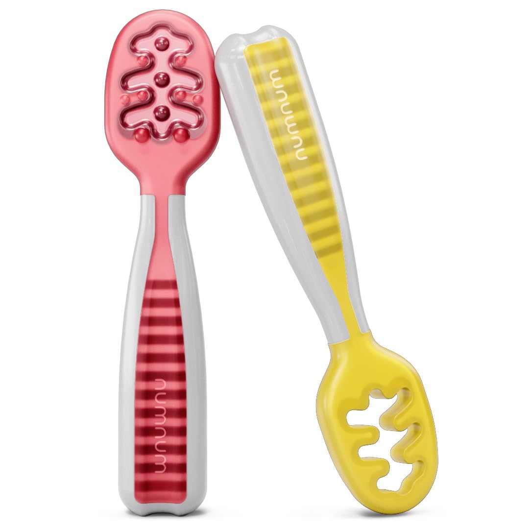 Buy now NumNum Baby Spoons Set, Baby Essentials Pre-Spoon GOOtensils for 6+ Months, First Stage Self-Feeding Spoons for Baby Led Weaning (BLW), Silicone Toddler Utensils, BPA-Free, 2 Pack Gray/Green at indiglob india