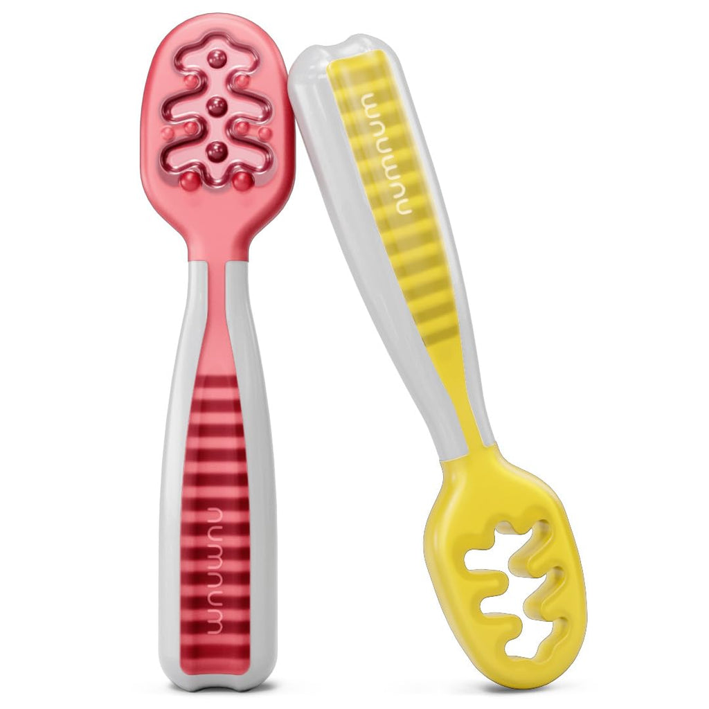Buy now NumNum Baby Spoons Set, Baby Essentials Pre-Spoon GOOtensils for 6+ Months, First Stage Self-Feeding Spoons for Baby Led Weaning (BLW), Silicone Toddler Utensils, BPA-Free, 2 Pack Gray/Green 12 - Red Yellow 2 Spoons at indiglob india