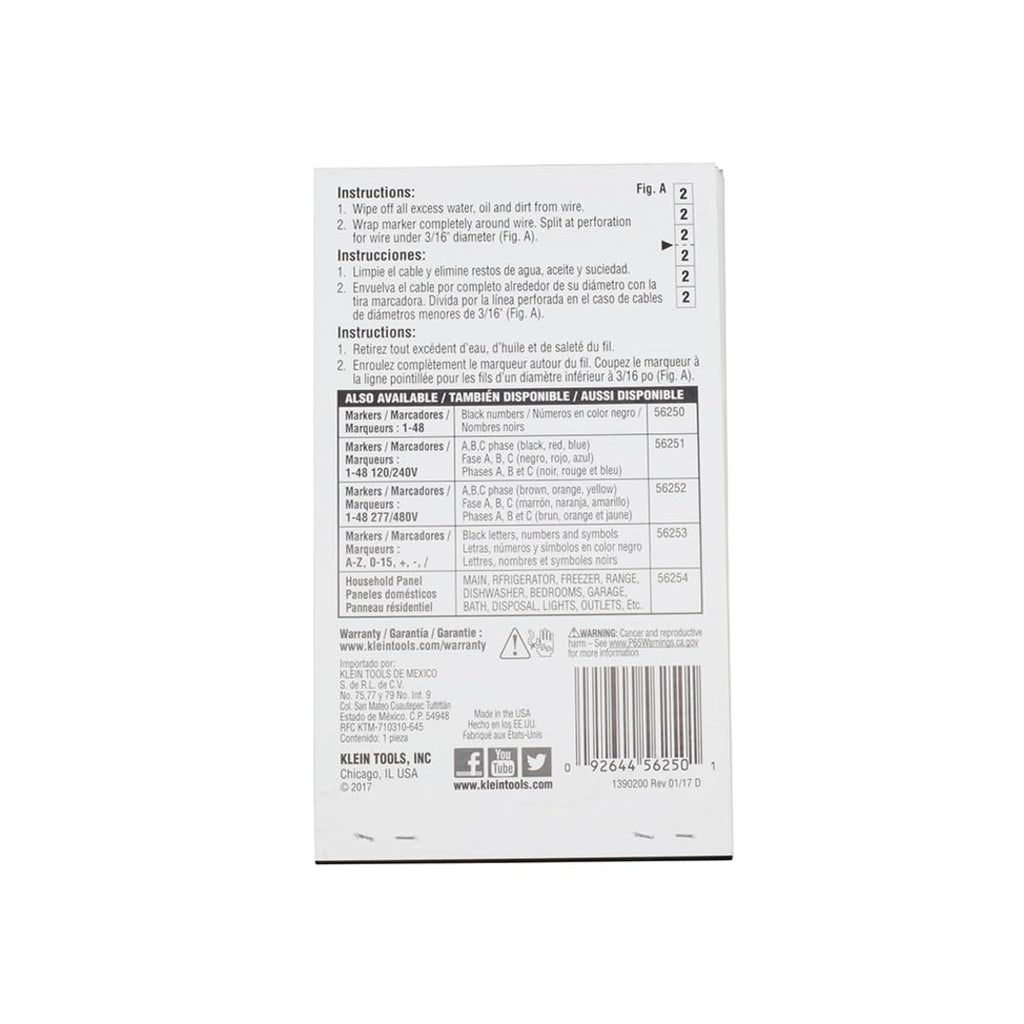 Buy now Klein Tools 56250 Wire Marker Book for Cable Management, Electric Panel Organization Wire Label Stickers, Numbered 1-48 at indiglob india