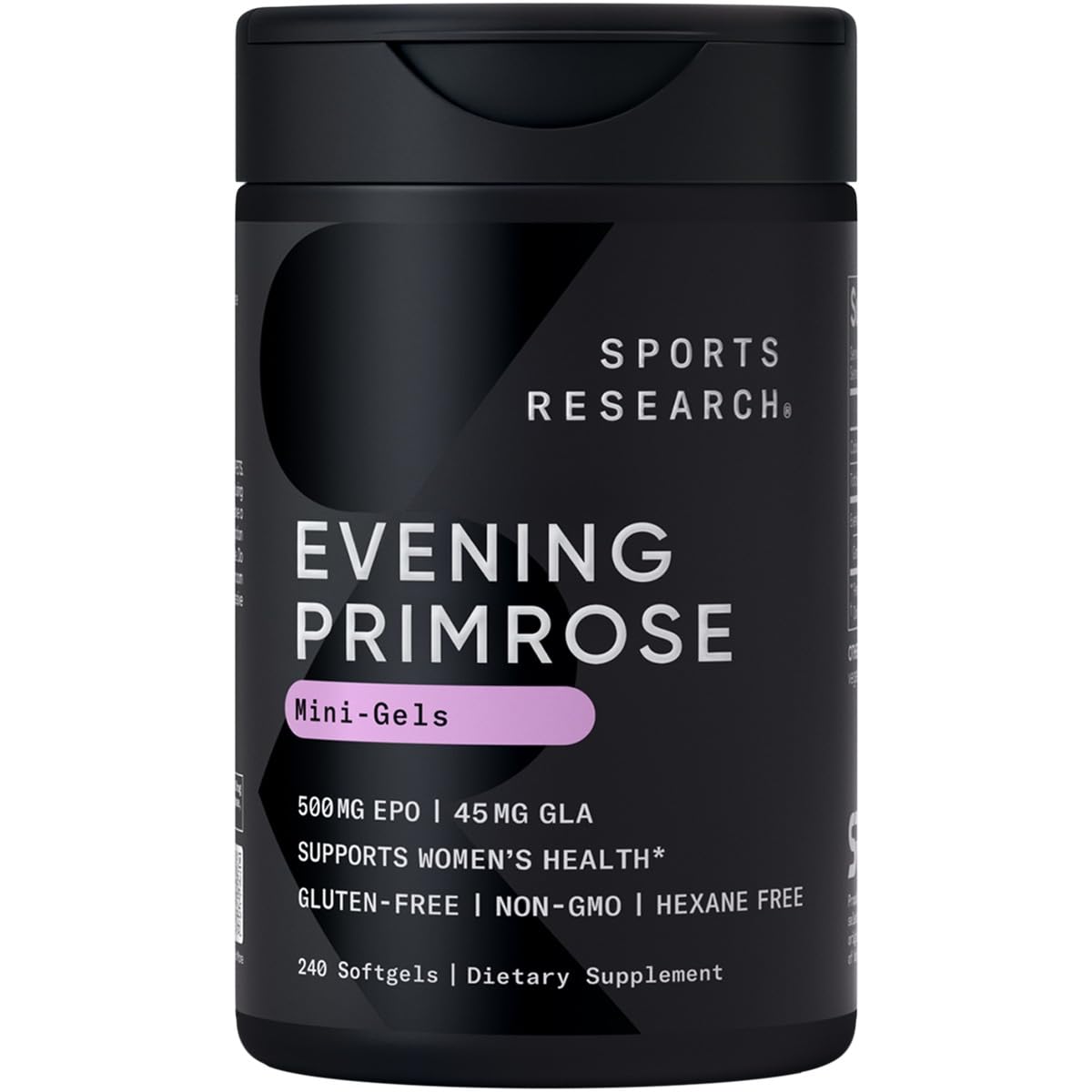 Sports Research® Evening Primrose Oil 500mg, 240 Mini-Softgels | EPO Supplement from Cold-Pressed Oil for Women’s Health & Healthy Skin | Natural GLA, Non-GMO, Easy to Swallow Capsule