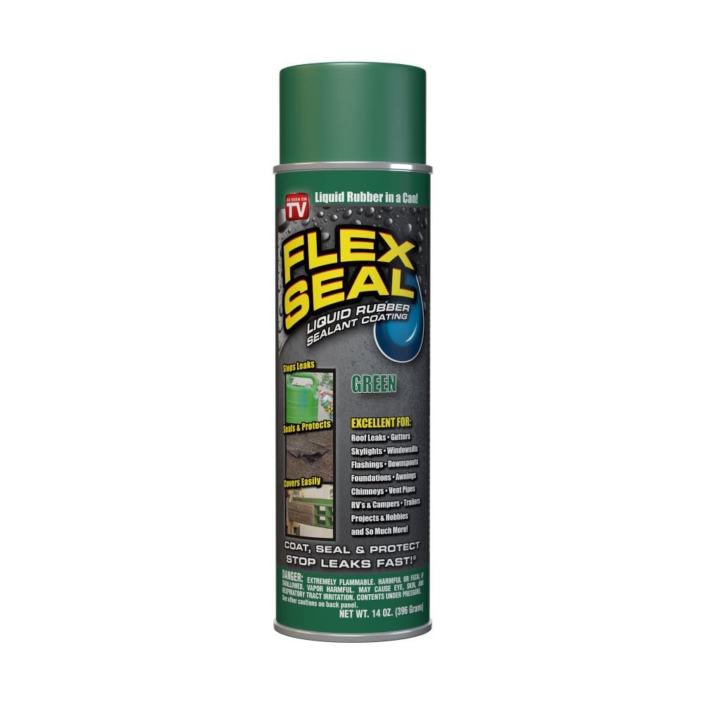 Buy now Flex Seal, 14 oz, Clear, Stop Leaks Instantly, Transparent Waterproof Rubber Spray On Sealant Coating, Perfect for Gutters, Wood, RV, Campers, Roof Repair, Skylights, Windows, and More Green 14 oz (Pack of 1) at indiglob india
