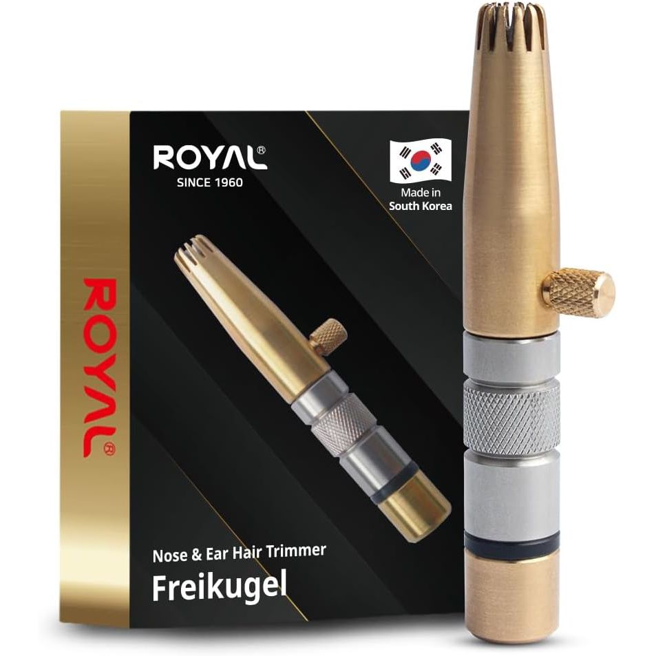 Buy now ROYAL [Made in Korea] Premium Manual Nose Hair Trimmer for Men Silver Bullet, Battery-Free, Stainless Steel Rotary Blade Grooming Tool, Waterproof, Safe & Painless with Patented Mechanism, ET-3 Stainless & Brass at indiglob india
