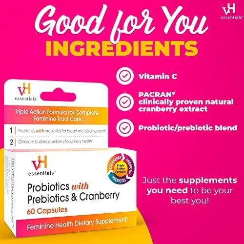 Buy now vH Essentials Probiotics for Women with Prebiotics, Cranberry & Vitamin C - 60 Capsules (30 Day Supply) - Women's Probiotics Support Gut Balance, Feminine Health & Urinary Tract Health for Women at indiglob india