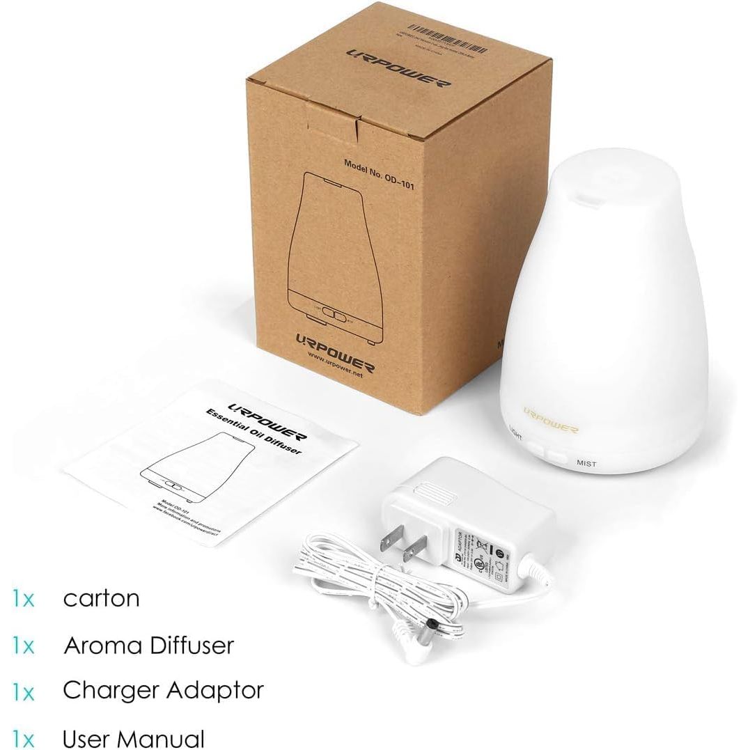 Buy now URPOWER 2nd Version Essential Oil Diffuser with Adjustable Mist Mode Waterless Auto Shut-Off and 7 Color LED Lights for Home Office, One Size (Pack of 1), White at indiglob india
