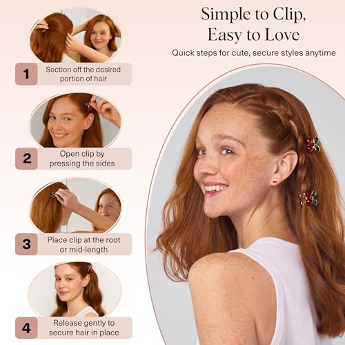 Buy now Kitsch Cherry Small Hair Clips for Women â€“ Rhinestones Small Claw Clips | Electroplated Metal Springs and Anti-Rust Finish | Strong Hold for Updo and Cute Half Up Styles | Ideal Gifts for Women - 2pcs at indiglob india