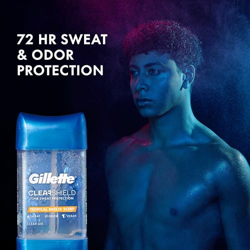 Buy now Gillette Antiperspirant and Deodorant for Men, 72hr Sweat & Odor Protection, Long Lasting Freshness, Anti-White Mark Technology, Clear Gel, Tropical Breeze Scent, 3.8 oz (Pack of 3) at indiglob india