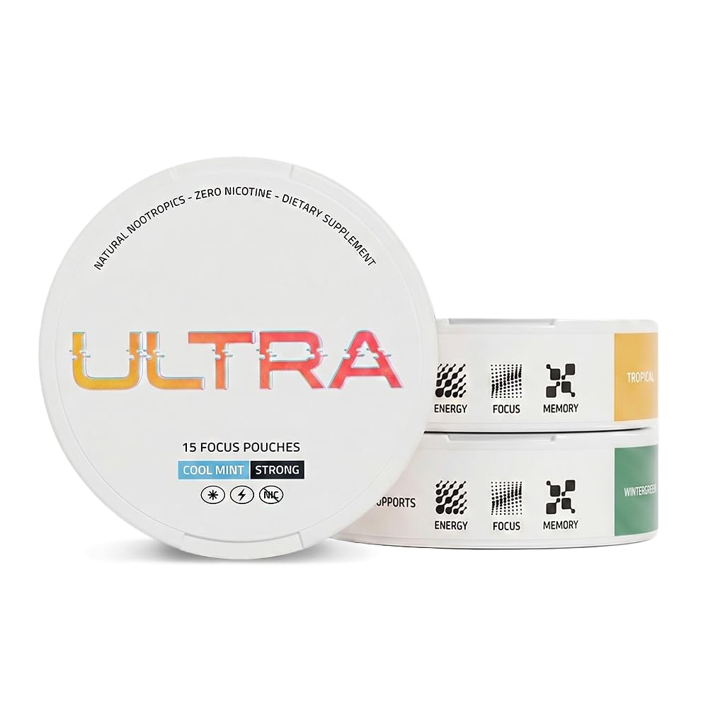 Ultra Focus Pouches (Variety Pack, 3 Cans) Nicotine and Caffeine Free | Nootropic, Enfinity Paraxanthine, Vitamin B6 + B12, L-Theanine, Alpha-GPC, Ginseng, Plant-Based Energy Pouches