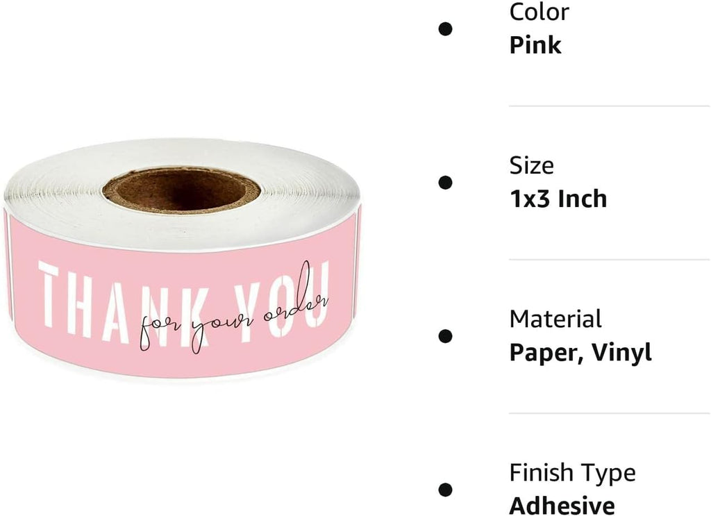 1x3 Inch Thank You for Your Order Stickers, Pink Thank You Stickers Small Business, Packaging for Small Business, Order, Decoration, Gifts, 2Roll with 240 Labels (Pink 01)