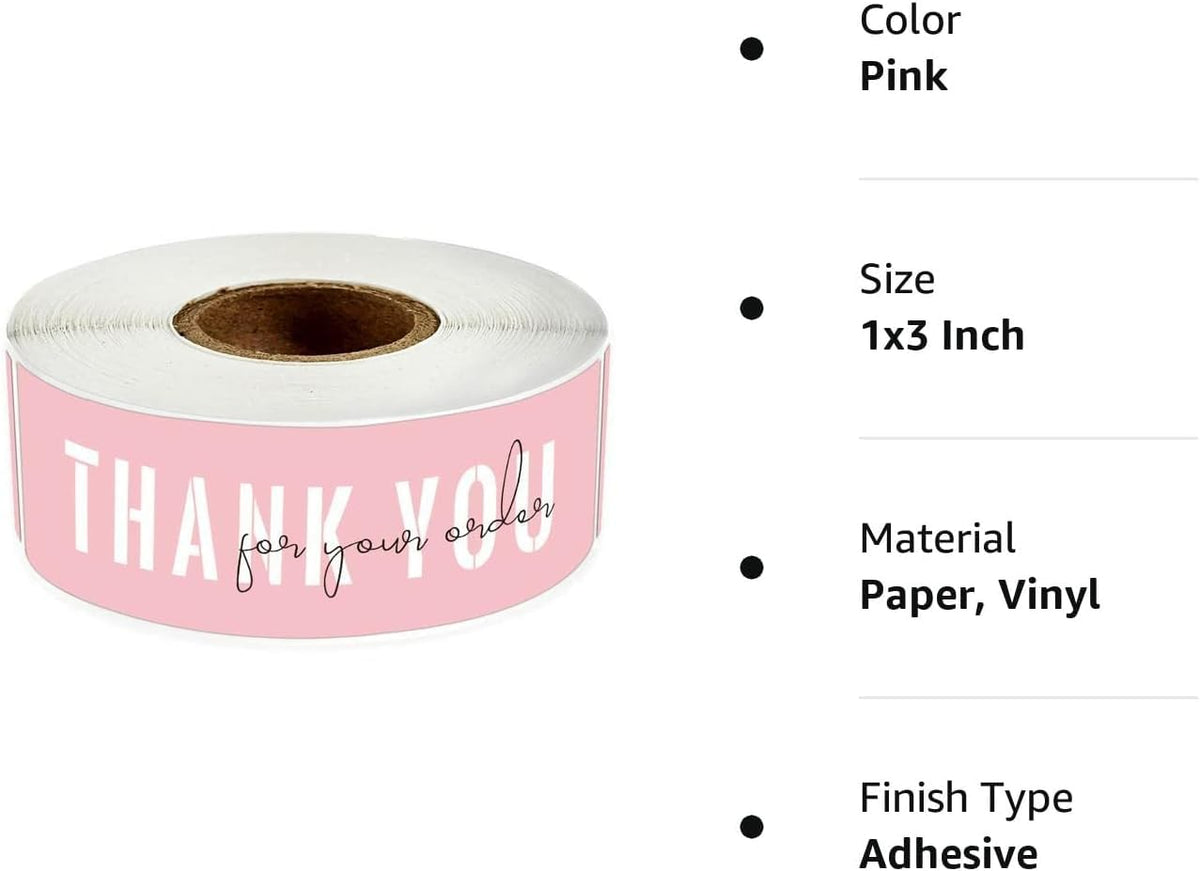 1x3 Inch Thank You for Your Order Stickers, Pink Thank You Stickers Small Business, Packaging for Small Business, Order, Decoration, Gifts, 2Roll with 240 Labels (Pink 01)