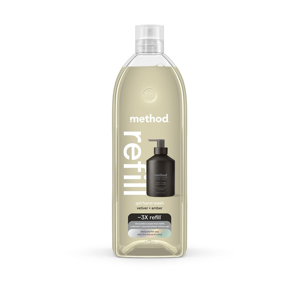 method Gel Hand Soap Refill, Vetiver + Amber, 34 fl oz | Refills Up to 3X, Hydrates & Softens Skin, Designed for Gentle Everyday Cleansing