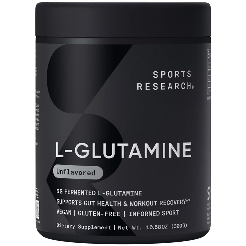 Sports Research® L-Glutamine Powder 5g, Unflavored (10.58oz) | Fermented L-Glutamine | Workout Recovery & Gut Health Support | Informed Sport, Vegan, Gluten-Free - 60 Servings