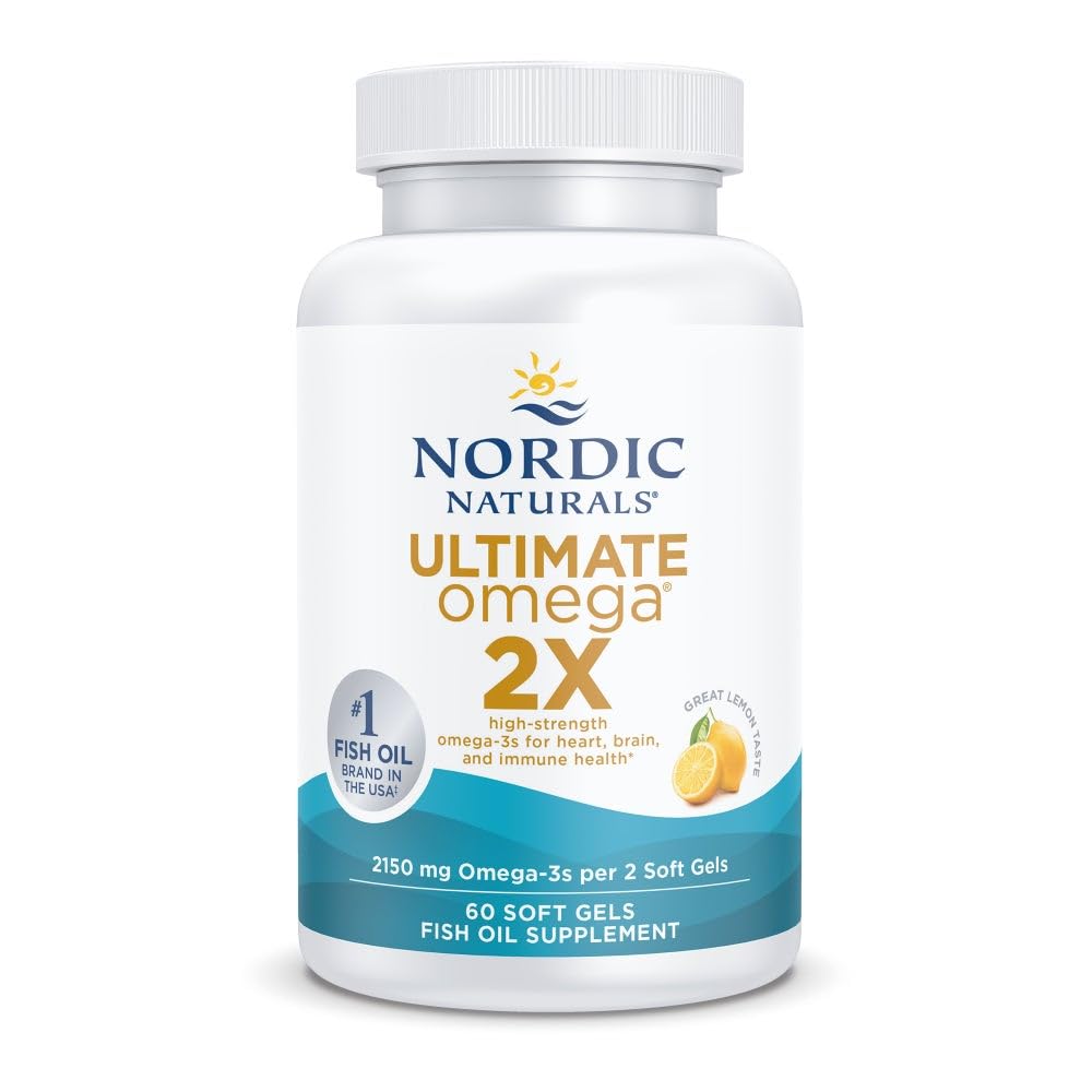 Nordic Naturals Ultimate Omega 2X, 2150mg Fish Oil, Lemon - 120 Count | High-potency 2X formula with EPA & DHA for brain & heart health. Non-GMO soft gels. 60 servings.
