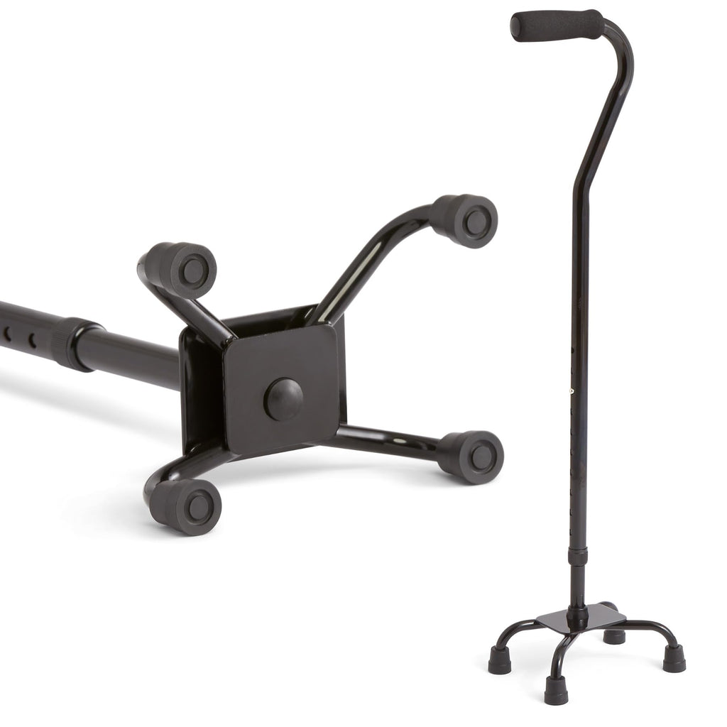 Medline Aluminum Quad Cane with Small Base, 300 lb Capacity, for Balance, Knee Injuries, Leg Surgery Recovery & Mobility, Portable, Sturdy Walking Aid for Seniors & Adults