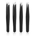 DTDNZKN 4 PCS Stainless Steel Tweezers Set Black | Precision Tweezers for Ingrown Hair, Facial Hair, Splinter, Blackhead and Tick Remover
