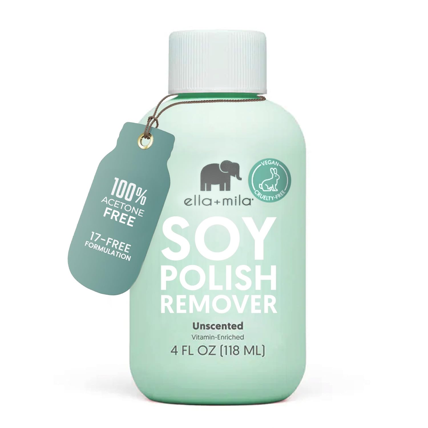 ella+mila Soy Nail Polish Remover - Non-Acetone with Lavender Oil, 4 fl oz | Soy-based non-acetone remover; lavender oil; vitamins A, C & E; gentle on bare nails; vegan; 4 fl oz