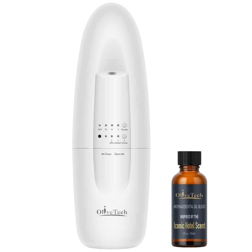Plug in Scent Diffuser, OliveTech Waterless Essential Oil Diffuser, Cover Up to 500 Sq. Ft., Hotel Collection Diffuser, Aromatherapy Diffusers for Home, Office, 1 x 30ml Essential Oil Included
