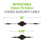 Buy now Cellet Retractable Stereo Auxiliary Cable – 32" Extendable Aux Cord for Car, Headphones, Speakers & More – Compact, Tangle-Free Design – 3.5mm Male to 3.5mm Male Audio Jack – Black at indiglob india