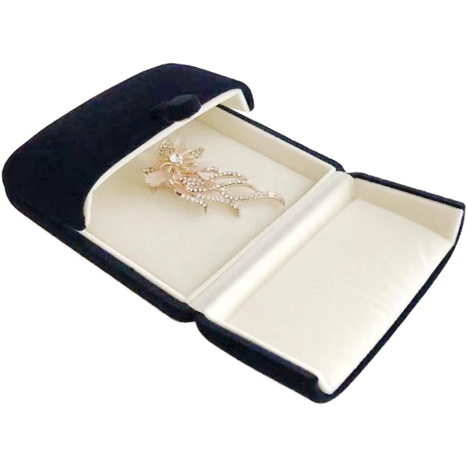 Buy now Premium Double Function Navy Luxurious Blue Velvet Pendant Earrings Necklace Gift Box Double Layer Fine Material Modern Elegant (Jewelry is not included) Brooch Case at indiglob india