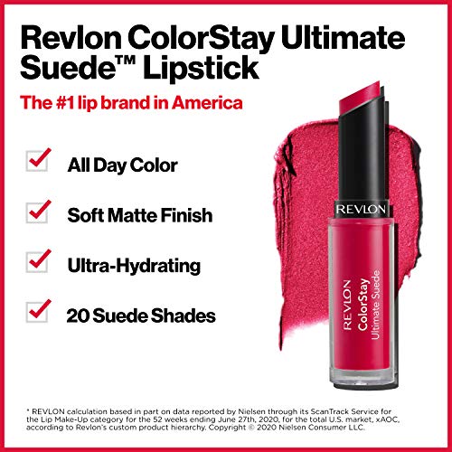 Buy now REVLON Lipstick, ColorStay Ultimate Suede Lipstick, High Impact Lip color with Moisturizing Creamy Formula, Infused with Vitamin E, 025 Socialite, 0.09 Oz at indiglob india