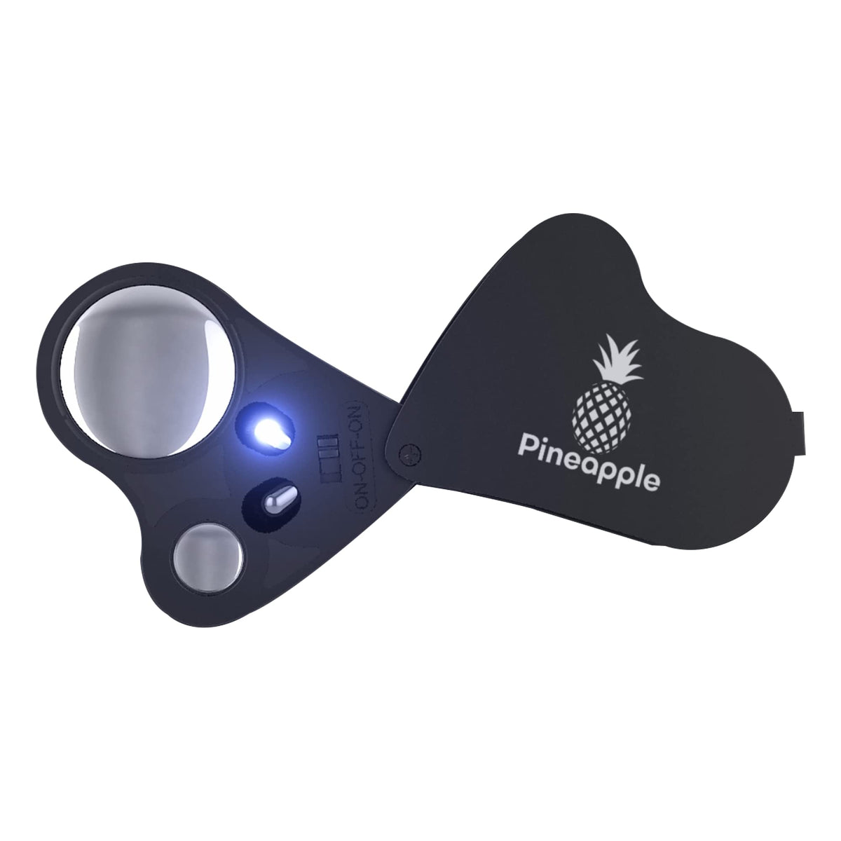 Pineapple 30X 60X Jewelers Loupe Magnifier with Light, Lighted Magnifying Glass Jewelry Loop, Pocket Magnifier for Coins, Jewelry, Plants, Currency, Diamonds, Stamps (Black)