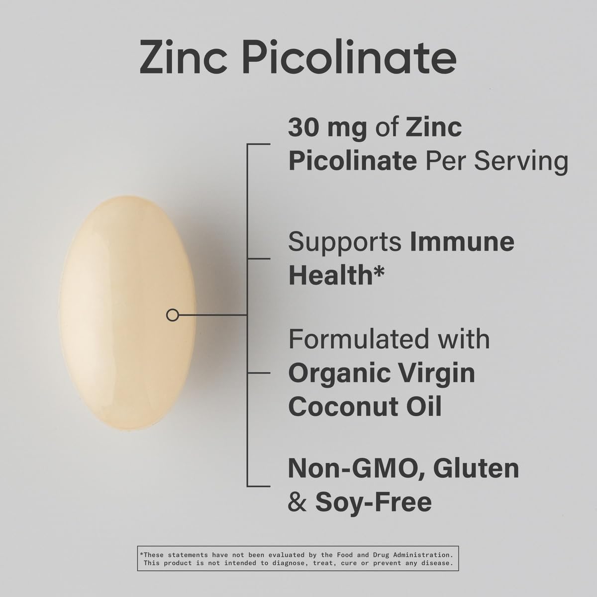 Sports Research® Zinc Picolinate 30mg w/Organic Coconut Oil, 90 Softgels | High Potency Zinc Supplement for Healthy Immune & Enzyme Function - Non-GMO Tested & Gluten-Free, 90 Servings