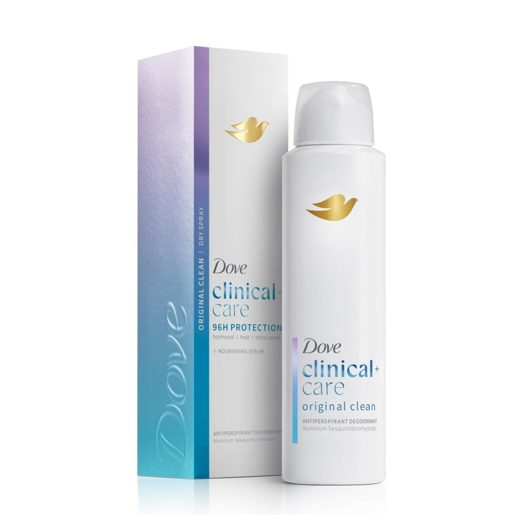 Dove Clinical + Care Antiperspirant Deodorant Spray, Original Clean, 3.8 oz | 96H Clinical Strength Sweat & Odor Protection, With Nourishing Serum, Original Clean with Fresh Scent