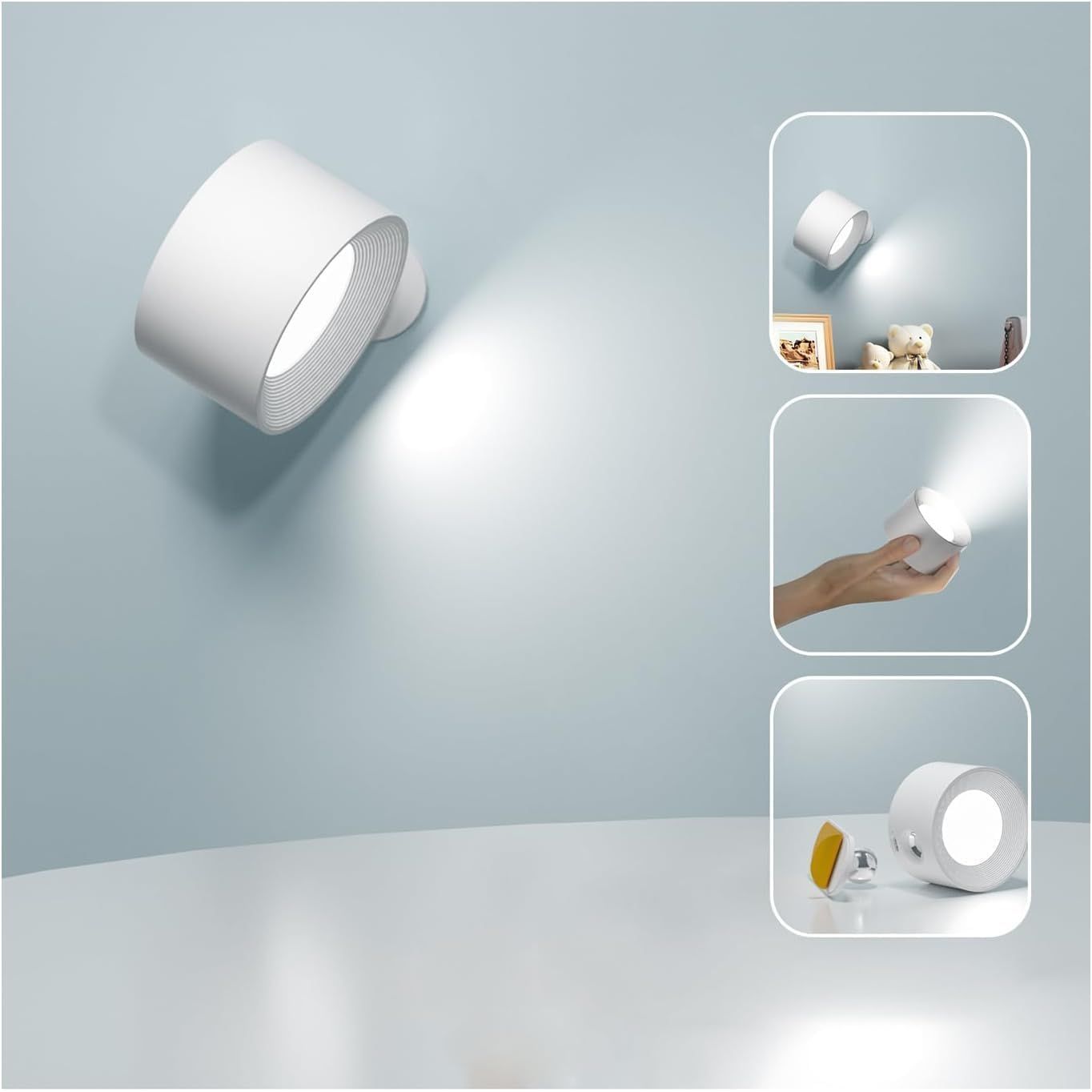 Buy now LED Wall Sconce, Wall Mounted Lamp with Rechargeable Battery Operated USB Port 3 Color Temperature & 3 Brightness Level 360°Rotate Magnetic Ball, Cordless Light for Reading Study Bedside A-White at indiglob india