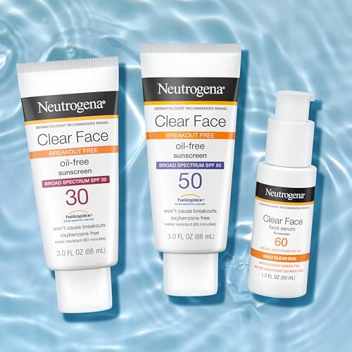 Buy now Neutrogena Clear Face Serum Sunscreen with Green Tea, Broad Spectrum SPF 60, Non-Comedogenic Face Sunscreen for Lightweight UVA/UVB Protection, Oxybenzone- & Fragrance-Free, 1.7 fl. oz at indiglob india