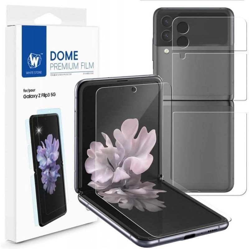Buy now WHITESTONE DOME GLASS [1SET 4PCS] for Samsung Galaxy Z Flip 3 Premium Film Screen Protector Anti-Shock,HD Clear,Self Healing EPU Film for Galaxy Z Flip 3 at indiglob india