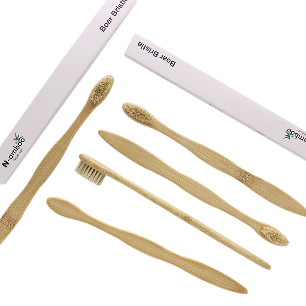 Bamboo Toothbrush Boar Bristles 100% Biodegradable and Natural 8 Pieces of One Pack