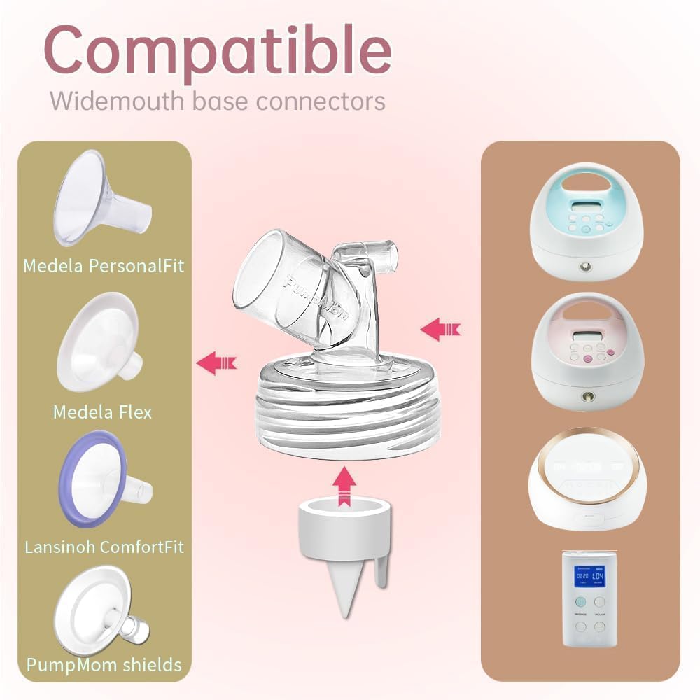 PumpMom-us Wide Mouth Connector Duckbill Valves for Spectra S1 S2 9 Plus Pump, Widemouth Connector Compatible with Medela PersonalFit Shield and Lansinoh Flange Backflow Protector Base