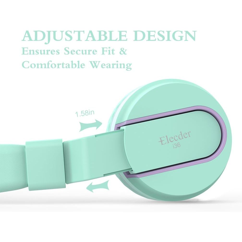 Buy now ELECDER i36 Kids Headphones Children Girls Boys Teens Foldable Adjustable On Ear Headphones 3.5mm Jack Compatible Cellphones Computer Kindle MP3/4 School Tablet Green/Purple at indiglob india