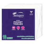 Swisspers Pocket Tissues, 3-Ply White, 10 per Pack (Pack of 8)