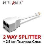 Buy now Phone Jack Splitter for Landline Telephone RJ11 6P4C 2 Way Adapter (1 Splitter + 2.5 Inch Cable) Made in USA at indiglob india