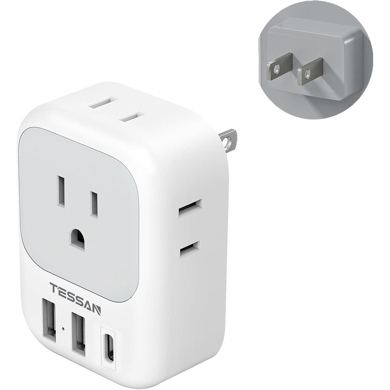 Buy now European Travel Plug Adapter USB C, TESSAN International Plug Adapter with 4 AC Outlets 3 USB Charging Ports, Type C Europe Power Adaptor for US to EU France Germany Iceland Spain Italy Type A-Grey White at indiglob india