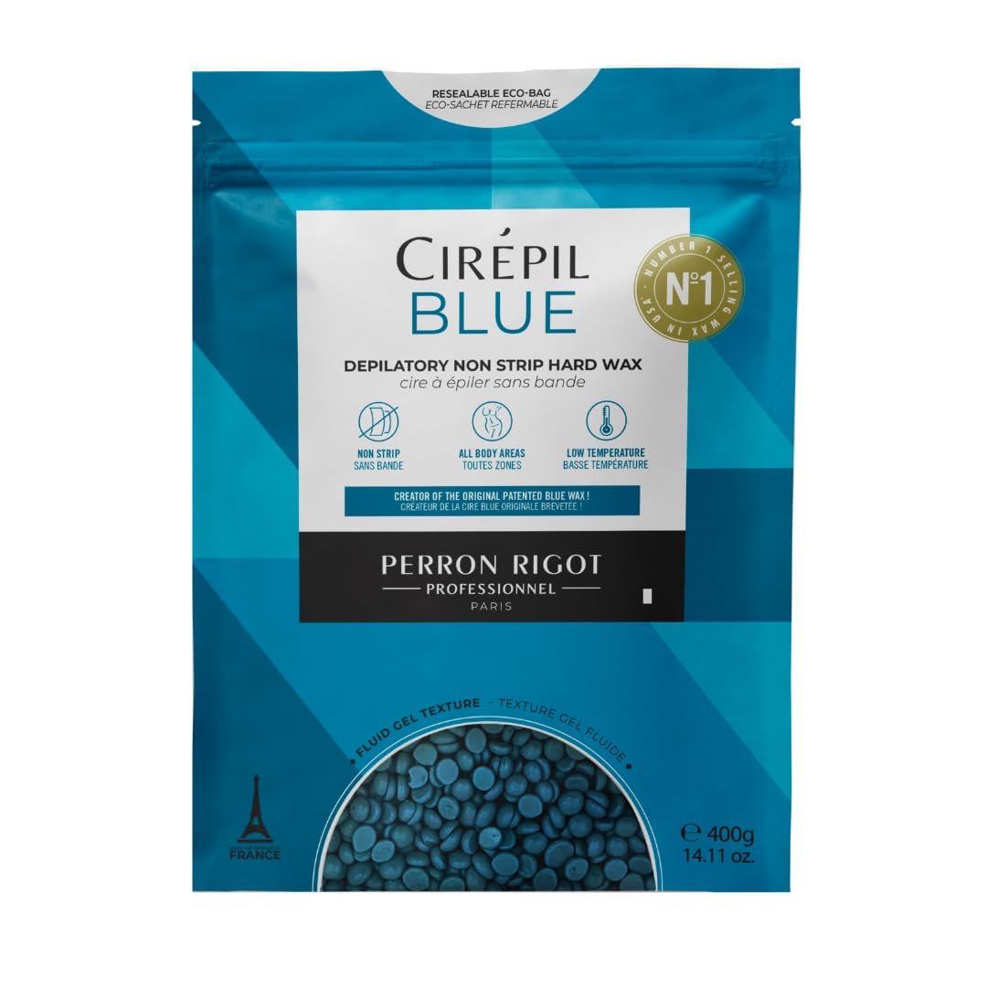 Cirepil BLUE Stripless Hard Wax Beads Bag 28.22oz / 800g | Face, body & bikini wax, unscented | Ideal for sensitive skin | Refill bag, low-temp, fluid gel texture, easy hair-removal