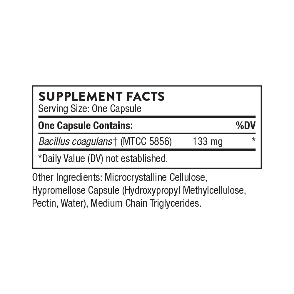 THORNE Bacillus Coagulans, Shelf-Stable Vegan Probiotic, 60 Capsules