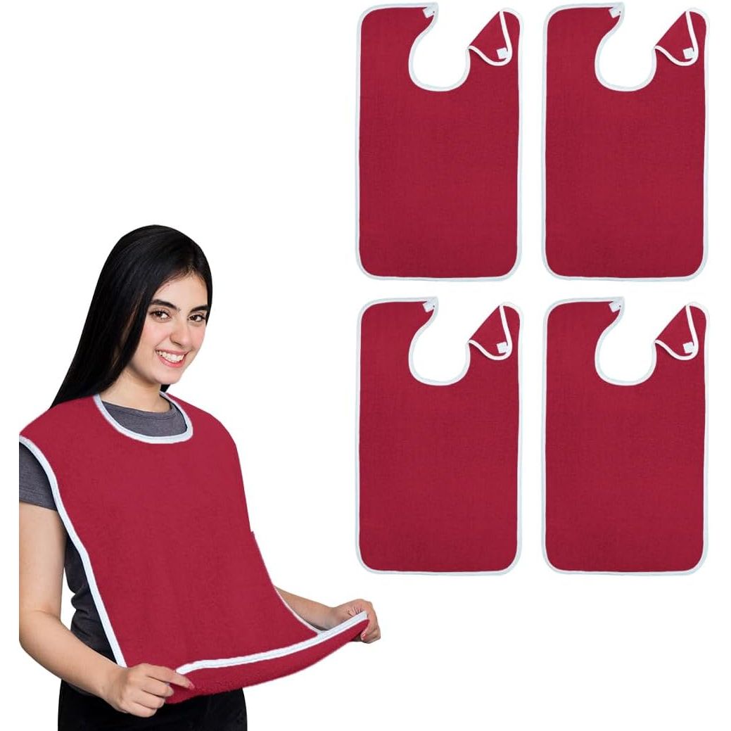 Buy now Avalon Towels Adult Bibs for Women 100% Cotton Bib for Adults for Eating - Terry Cloth Adult Bibs for Men Clothing Protectors Red at indiglob india
