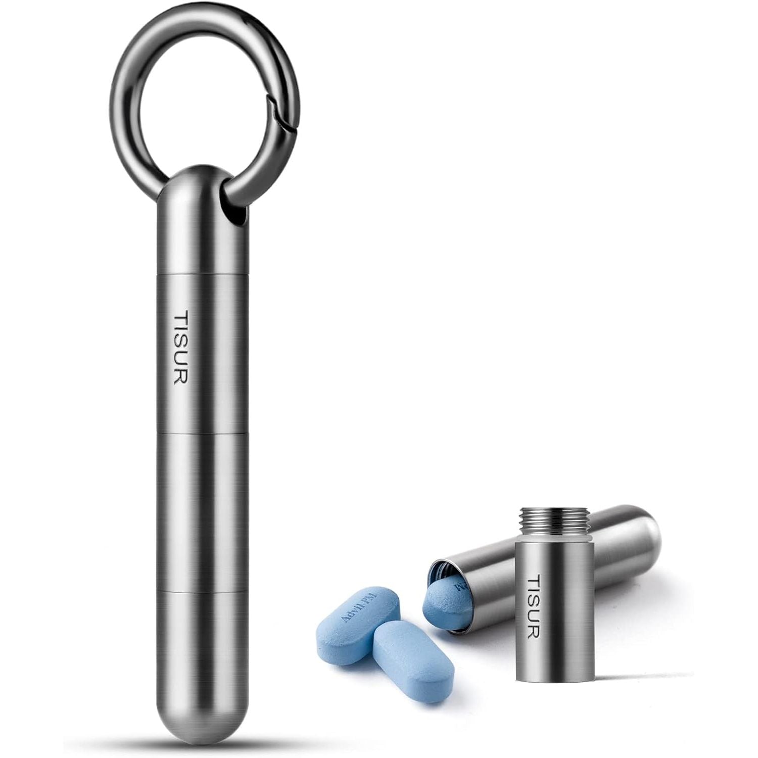 Buy now TISUR Micro Keychain Pill Holder, Titanium Pill Case Waterproof Pill Container, Portable Tiny Pill Organizer for Travel Purse Pocket Tiny + 2 Separate Compartments at indiglob india