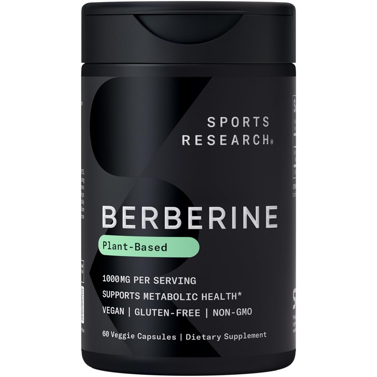 Sports Research® Berberine 1000mg, 60 Veggie Capsules | Herbal Ayurvedic Metabolic Health Support | Vegan Certified, Gluten-Free, Non-GMO - 30 Servings