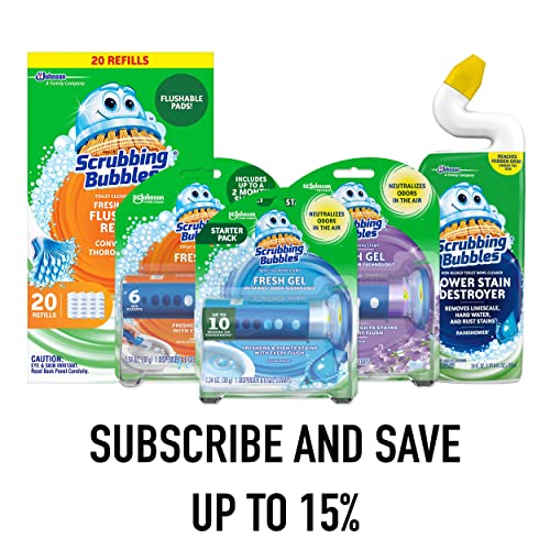 Buy now Scrubbing Bubbles Fresh Gel Toilet Bowl Cleaning Stamps, Helps Keep Toilet Clean and Helps Prevent Limescale & Rings, Rainshower Scent, 1 Dispenser with 24 Fresh Gel Stamps at indiglob india