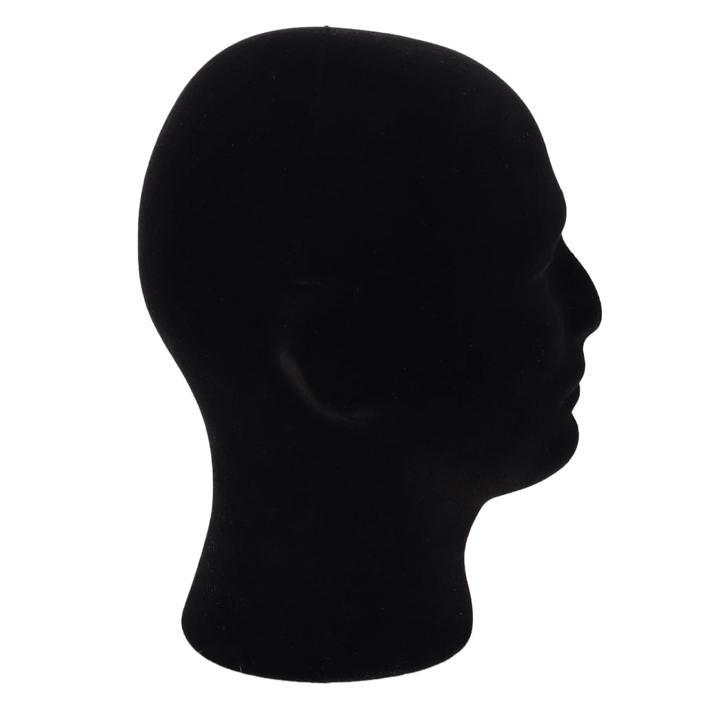 MapofBeauty Black Velvet Foam Mannequin Head Male Display Wig Stand, Black